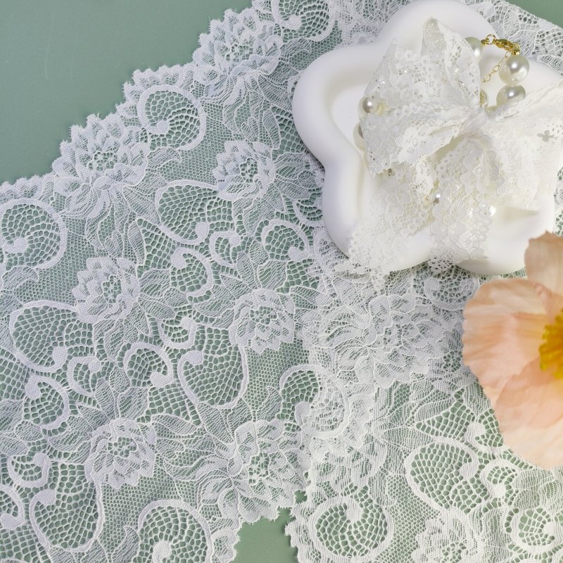 Hot Sale Embroidery Fabric Nylon Spandex Lace Wide Knitted Nylon Elastic Lace Edge