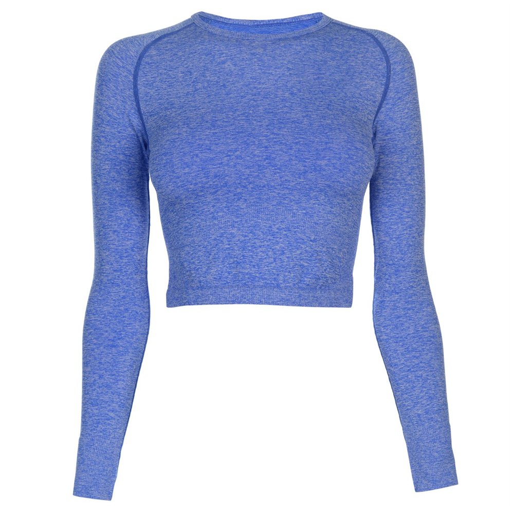 Slim Night Club Sexy Long Sleeve Small Crop Top Blue 2023 Summer Casual for Women Crew Neck Knitted Women Casual Blouse Designs