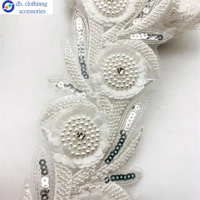 Flower Mesh Beaded Applique with Sequins embroidery lace trim for Clothes