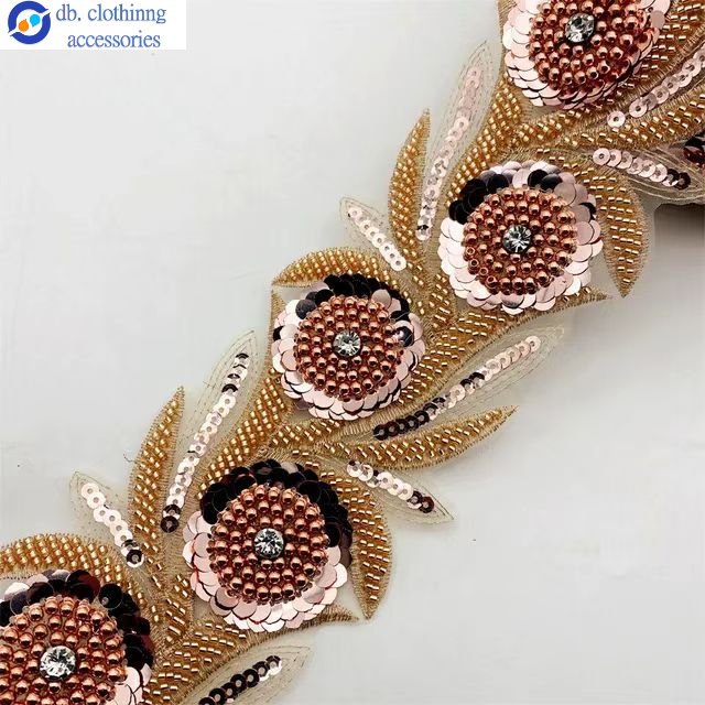 Flower Mesh Beaded Applique with Sequins embroidery lace trim for Clothes