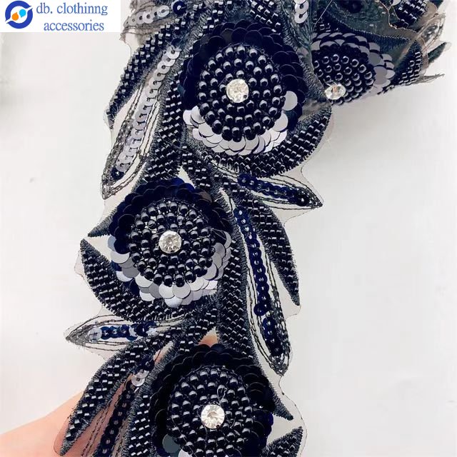 Flower Mesh Beaded Applique with Sequins embroidery lace trim for Clothes