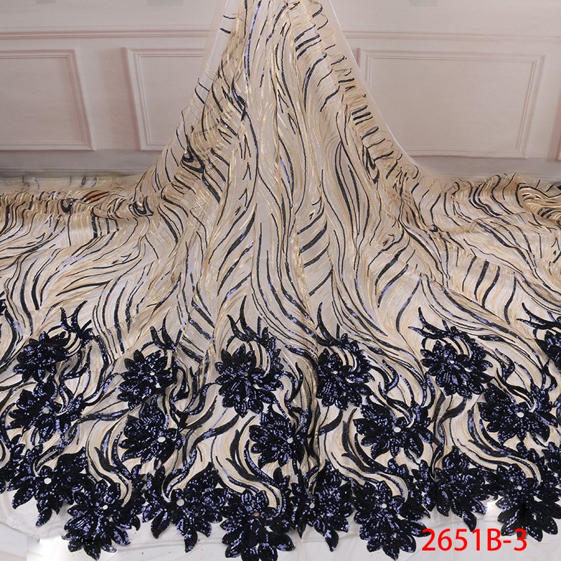 NI.AI High Quality Sparkling Sequins Lace Fabric Luxury Golden Net Lace FLoral Embroidery Tulle Lace Fabric For Wedding Dress