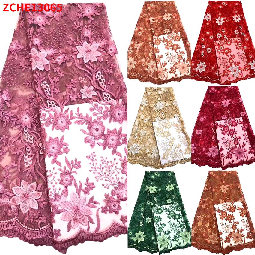 purple fabric african 3d floral Mesh Clothes rose embroidered tulle pattern jacquard dress party lace fabric