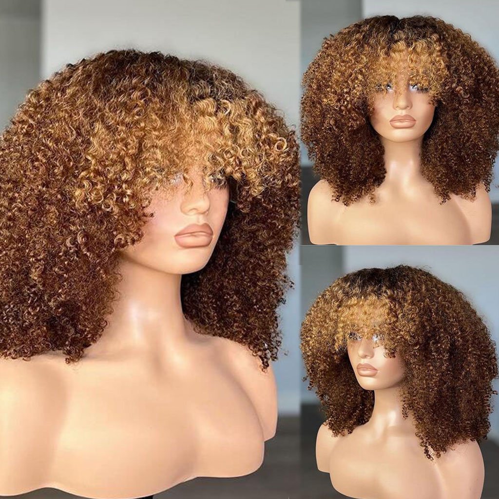 Afro Jerry Curly Human Hair Wig with Bangs for Women Glueless Full HD Lace Front Wigs Deep Curly Frontal Wig Human Hair