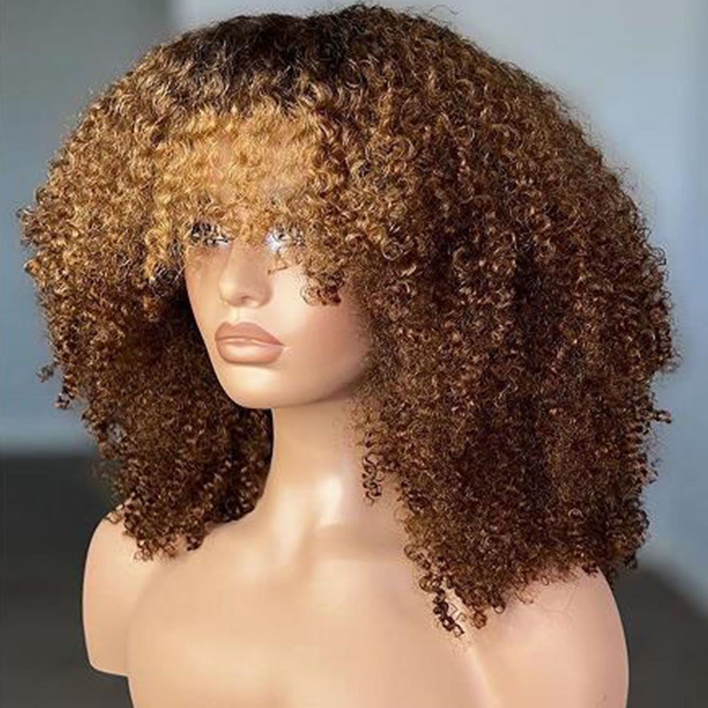 Afro Jerry Curly Human Hair Wig with Bangs for Women Glueless Full HD Lace Front Wigs Deep Curly Frontal Wig Human Hair