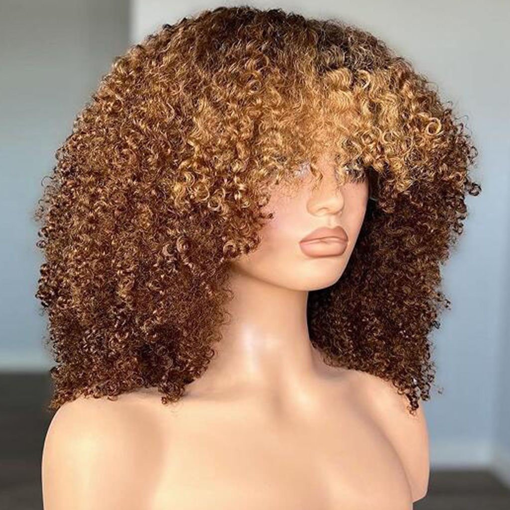 Afro Jerry Curly Human Hair Wig with Bangs for Women Glueless Full HD Lace Front Wigs Deep Curly Frontal Wig Human Hair