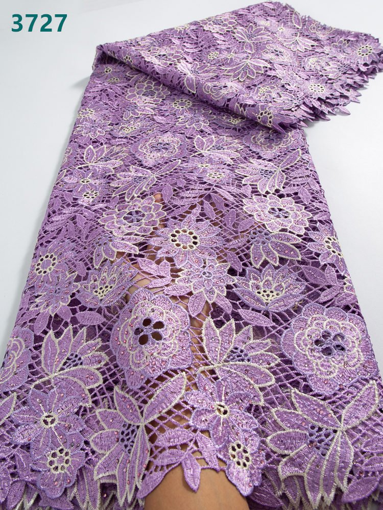 Water Soluble Soft Guipure Cord Lace with Rhinestones Wholesale African Embroidery Lace Fabric for Women Party Dresses 3727