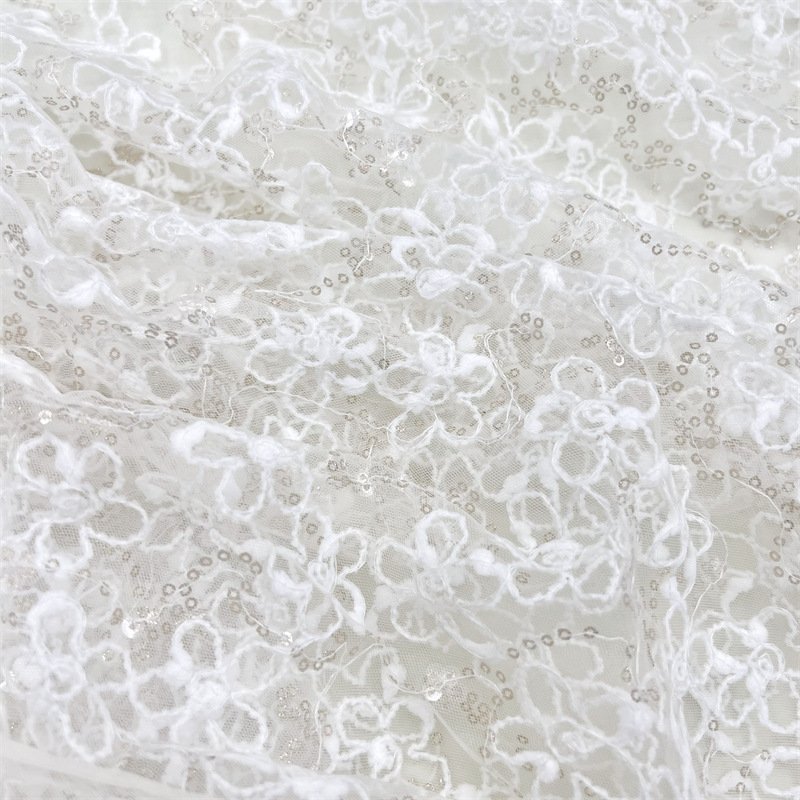 New embroidery fabric 3D three-dimensional lace fabric women's dress wedding cloth sequin polyester fabric