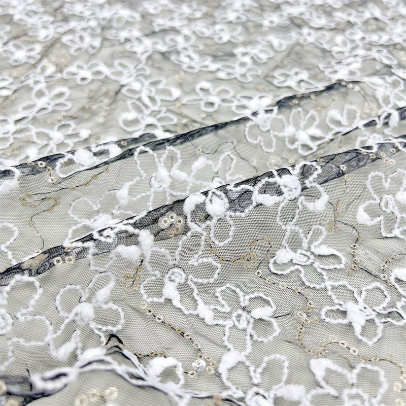New embroidery fabric 3D three-dimensional lace fabric women's dress wedding cloth sequin polyester fabric