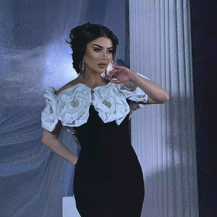 Women's Formal Evening Elegance Bandage Maxi Off-Shoulder Ladies Party 3D Flower Dresses for Special Occasions Elegant