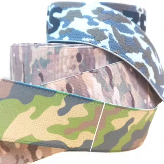 Italy-Made Custom Tactical Camo Green Woven Jacquard Band Elastic Strap Garments Sublimation Printed Nylon Polyester Outdoor Use