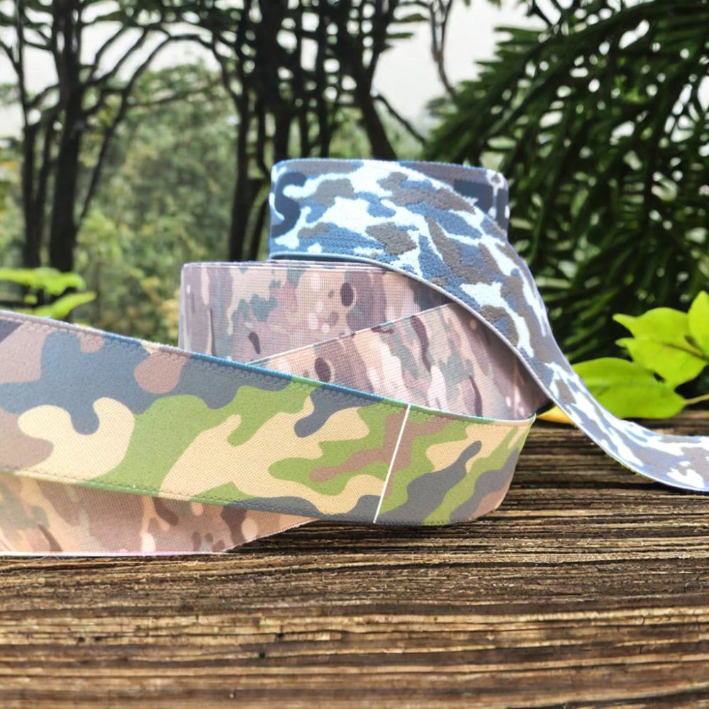 Italy-Made Custom Tactical Camo Green Woven Jacquard Band Elastic Strap Garments Sublimation Printed Nylon Polyester Outdoor Use