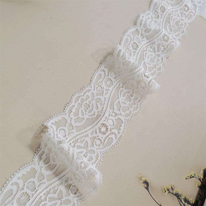 ZJ032 White wide 7cm Polyamide Ammonia Lace Fabric Chinlon 90% Spandex 10% Guipure Lace Trim for Garment Accessories Decoration