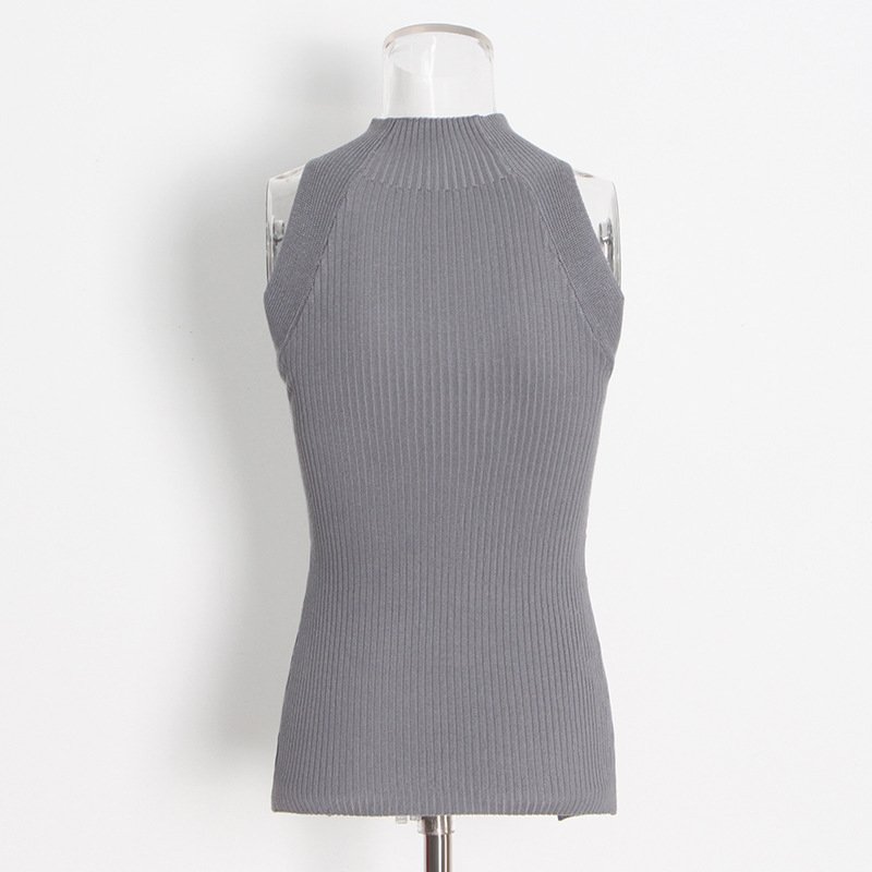 Fashion Sleeveless Summer Irregular Solid Color Ribbon Rib Knit Basic Vest Hollow Out Sexy Slim Womens Tank Top Female Crop Top