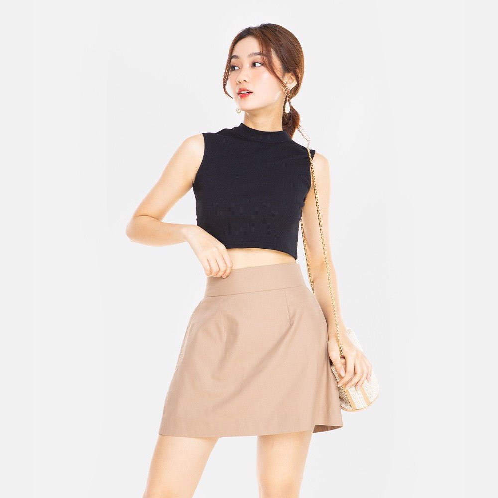 Summer fashion solid color sleeveless Ribbed Crop Top Black vest T-shirt women's clothing Made in Vietnam