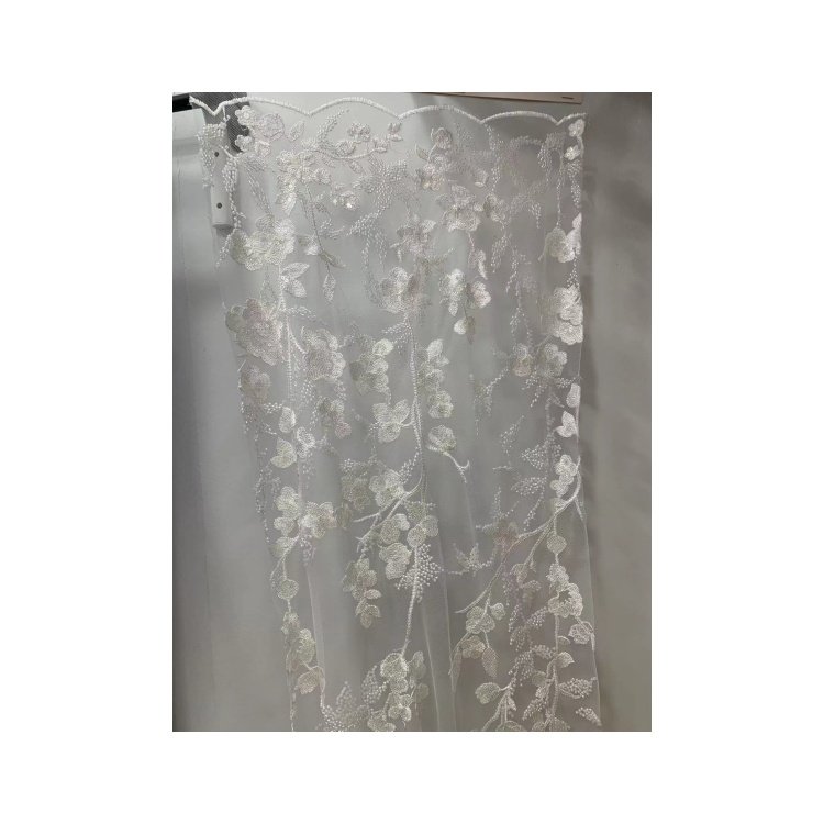 Hot Seller Beaded Lace Fabric Embroidery Fabric Large White Flower Lace