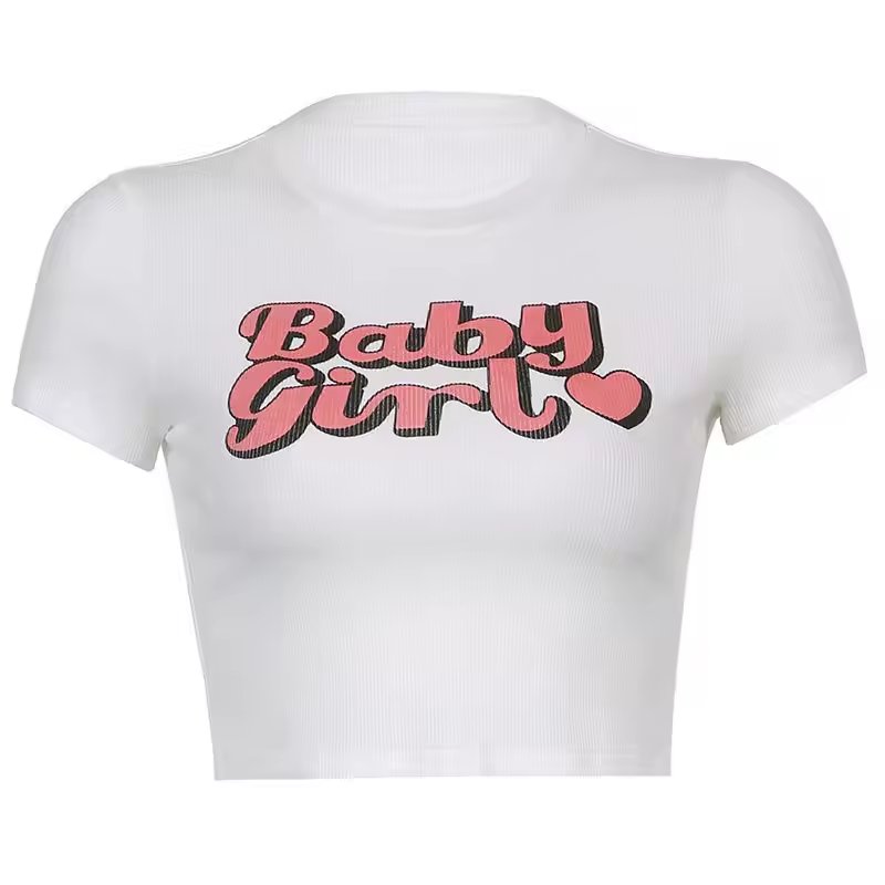 Custom Baby Girl Ribbed Short Sleeve cropped t shirt Women Sexy Printed Crop Tee 95 cotton 5 spandex t shirts