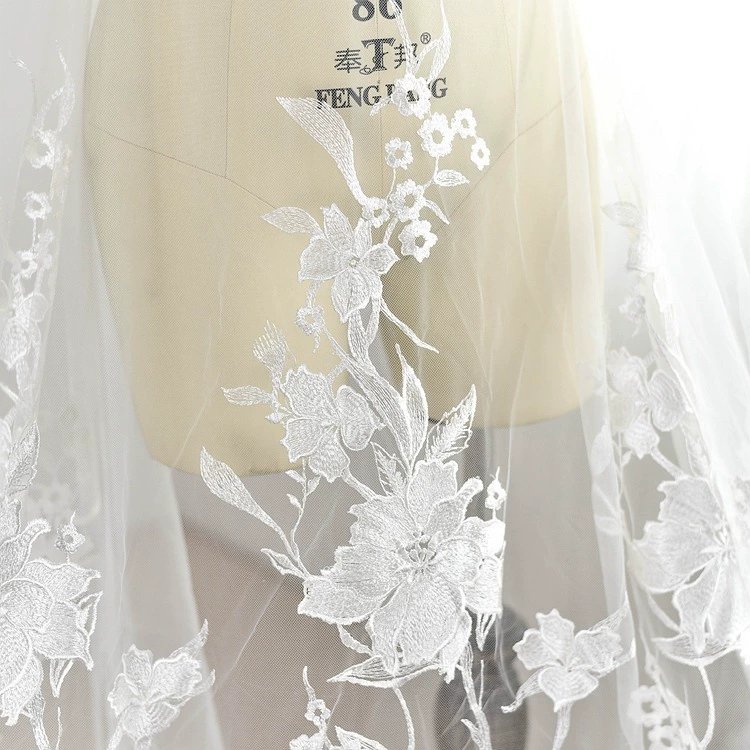 Beauty polyester wedding embroidery lace fabric for dress