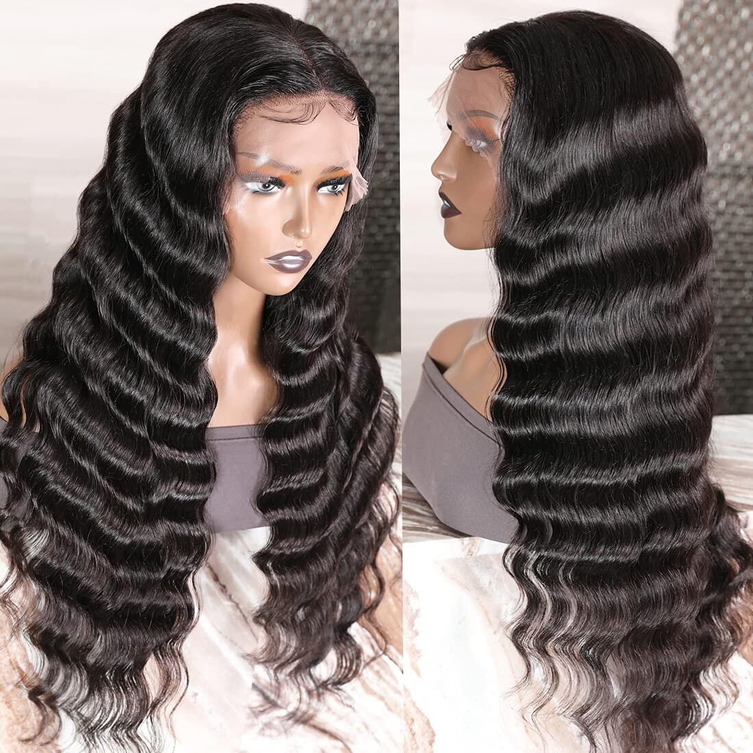 Cheap 4*4 13*4 HD Transparent Swiss Lace Front Wigs Human Hair, Natural Loose Deep Wave Wig Perruque Virgin Human Hair Vendors