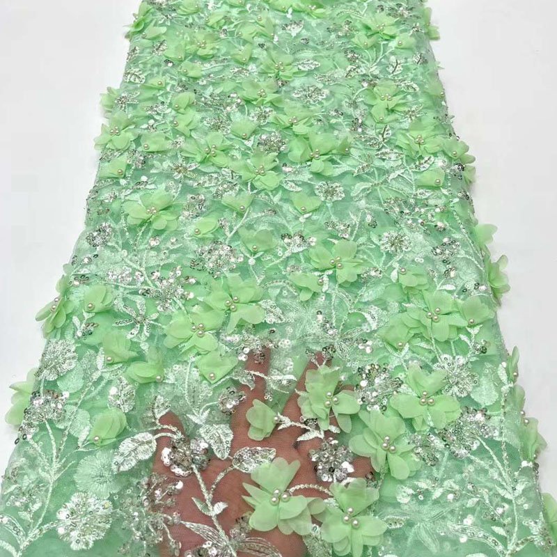 Wholesale Fabric Heavy Handmade Embroidery Beaded Lace Tulle Embroidery Fabric for Bridal Veil