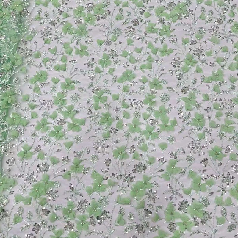 Wholesale Fabric Heavy Handmade Embroidery Beaded Lace Tulle Embroidery Fabric for Bridal Veil