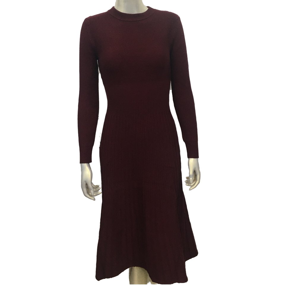 Hot Selling Best Quality Women Rib Knit Crew Neck Maxi Dress Winter Pleated Dress Sweater Dress Women