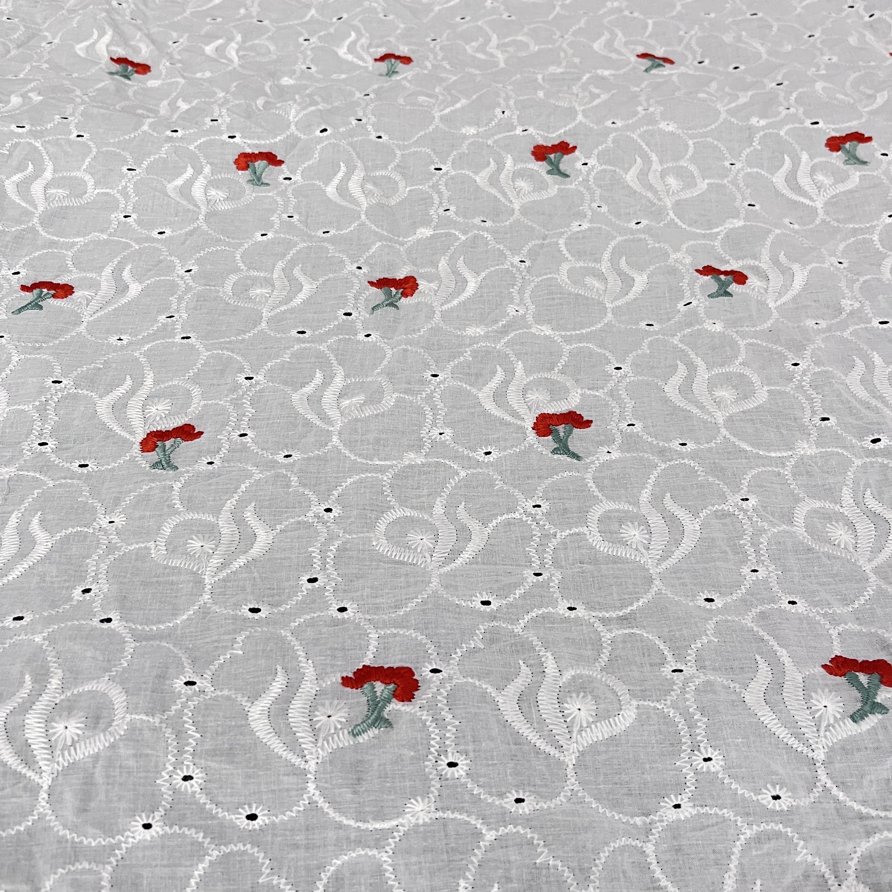 100% Cotton Eyelet Embroidered Fabrics, Manufacturer Floral Embroidery Fabric For Women And Girls/
