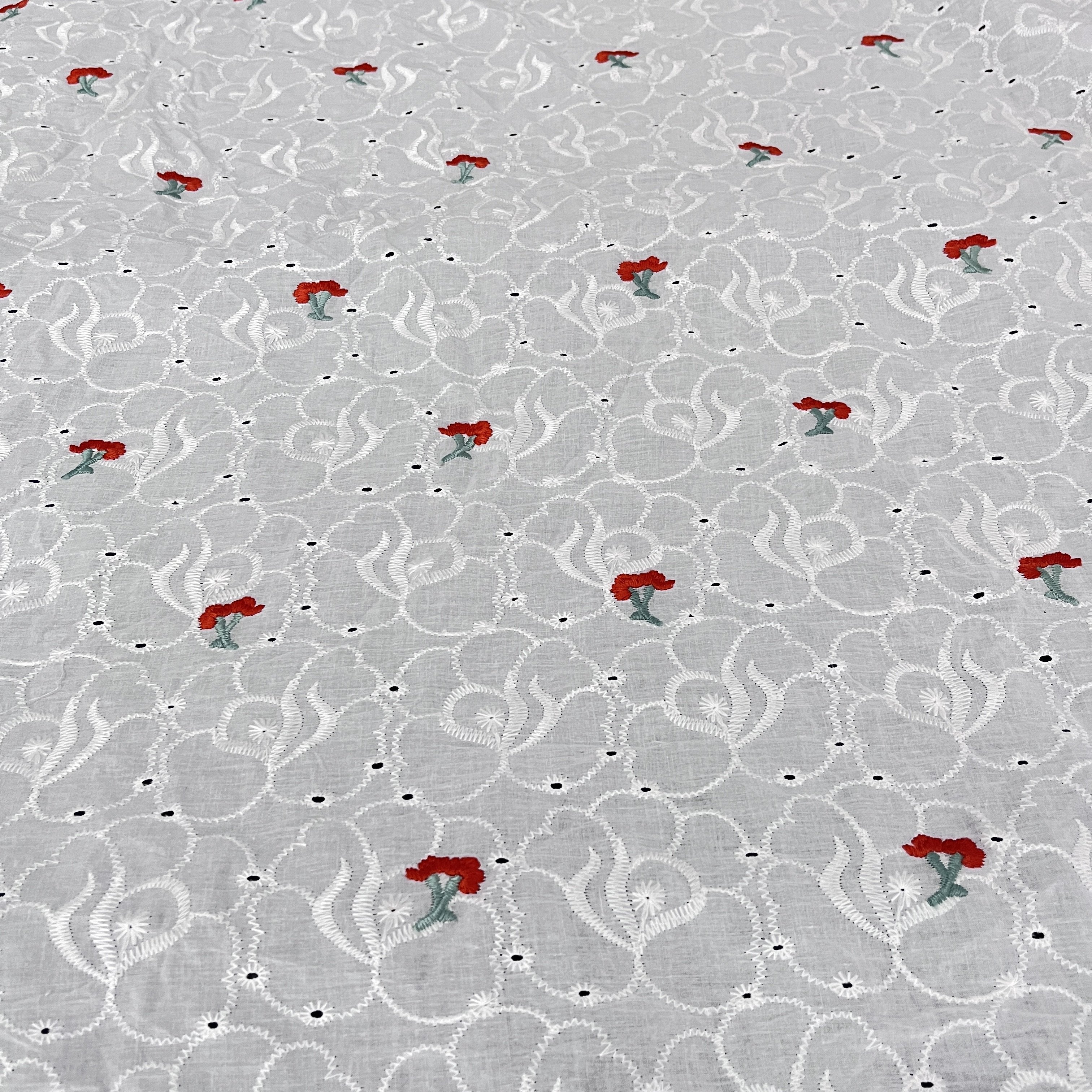 100% Cotton Eyelet Embroidered Fabrics, Manufacturer Floral Embroidery Fabric For Women And Girls/
