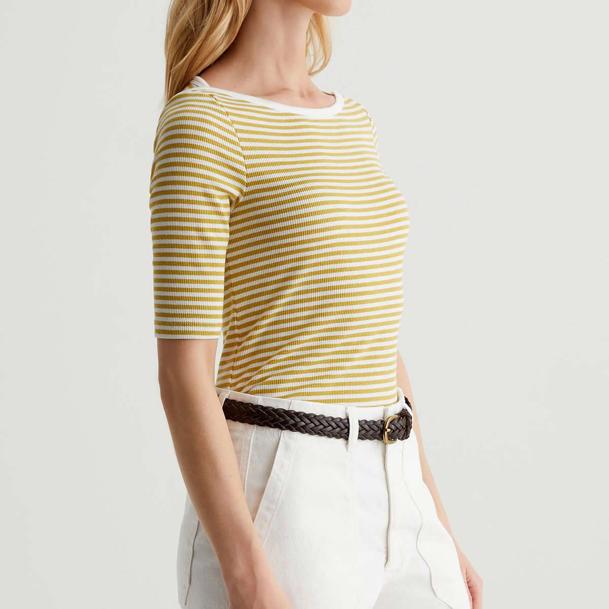 OEM/ODM Custom Striped Cotton-Blend Women's Slim Fit Boat Neck Top - Cap Sleeves, White Binding Detail