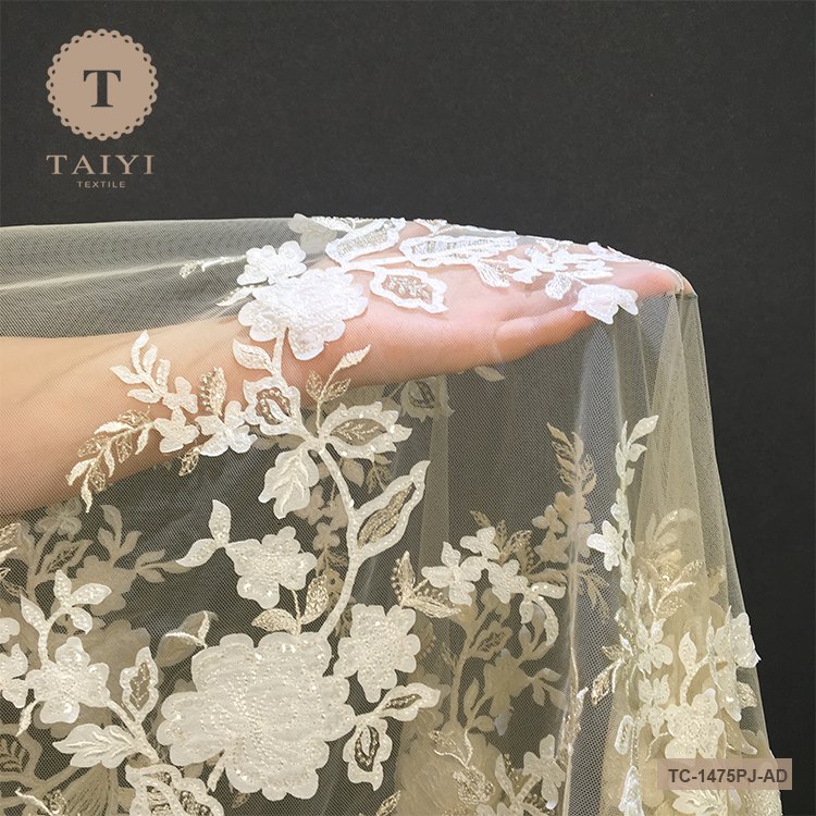 New design french lace fabric net 3D embroidery sequins beaded lace fabrics bridal for wedding dress