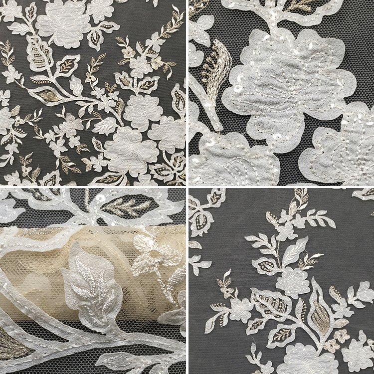 New design french lace fabric net 3D embroidery sequins beaded lace fabrics bridal for wedding dress