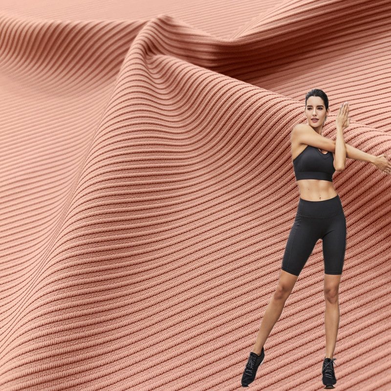 Wholesale rib knit 75 nylon 25 Spandex 4 way stretch striped ribbed fabric for bikini athletic activewear yoga bra legging