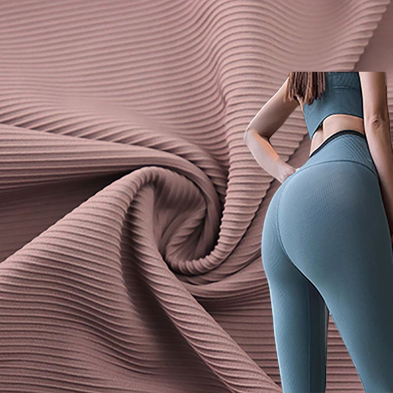 Wholesale rib knit 75 nylon 25 Spandex 4 way stretch striped ribbed fabric for bikini athletic activewear yoga bra legging
