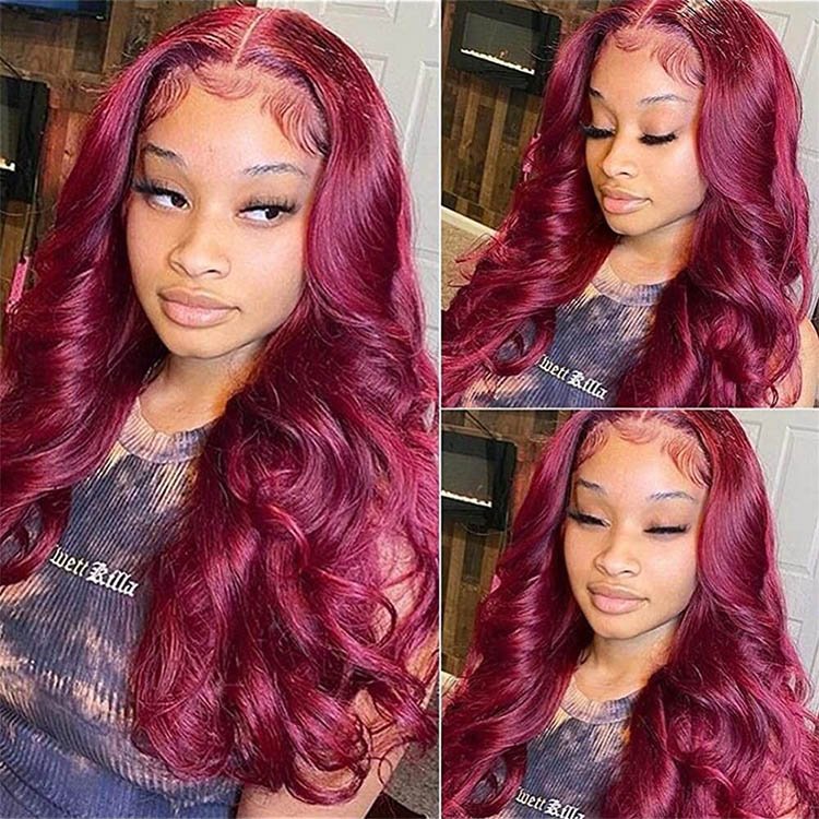 Popular 99J Transparent 13X4/13X6 Lace Front Wig Unprocessed Brazilian Pre Plucked Real Human Hair Body Wave Wig