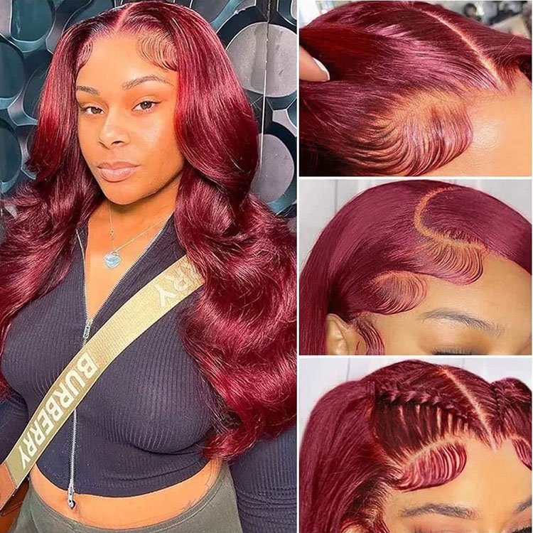 Popular 99J Transparent 13X4/13X6 Lace Front Wig Unprocessed Brazilian Pre Plucked Real Human Hair Body Wave Wig