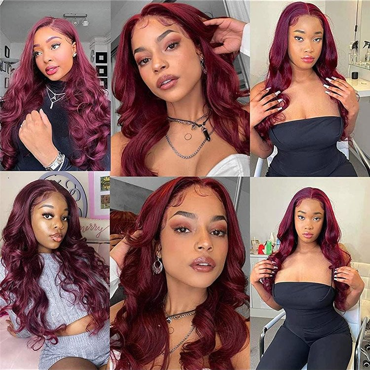 Popular 99J Transparent 13X4/13X6 Lace Front Wig Unprocessed Brazilian Pre Plucked Real Human Hair Body Wave Wig