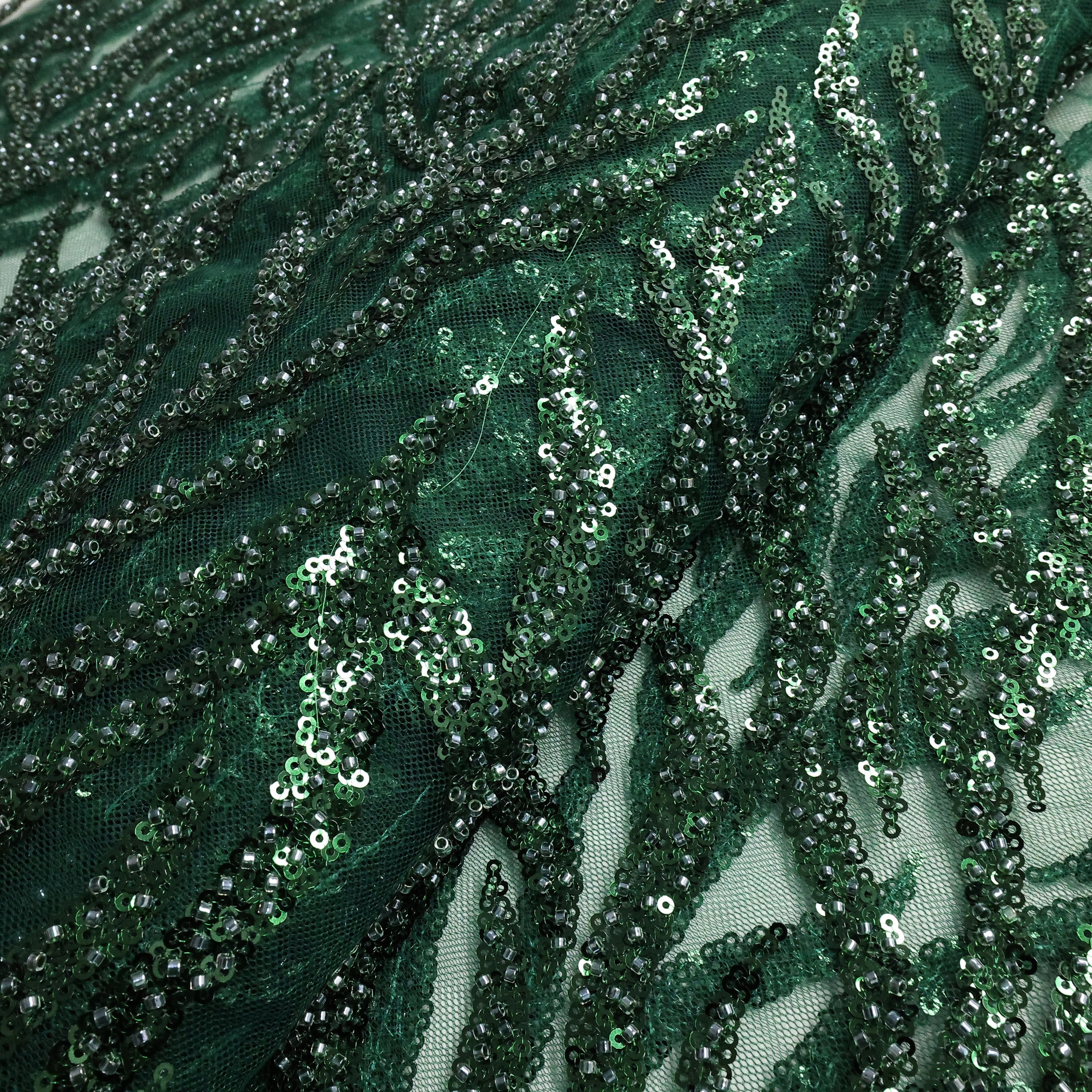 NI.AI Burnt Orange Beaded Tulle 5 Yards Lace Fabric Luxury Sequins Pearls Mesh Fabric For Bridal Prom Dress ly3304