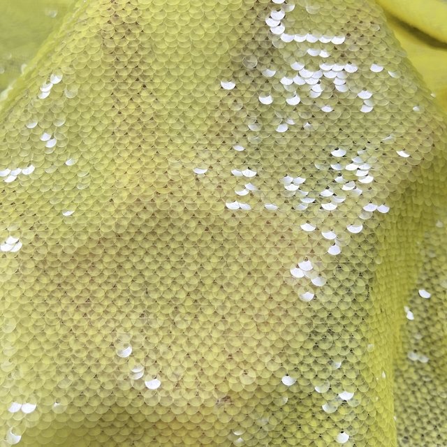 Design Cheap Luxury Full Tulle Embroidery Jelly Yellow Color Transparent Sequin Fabric For Maxi Party Dress