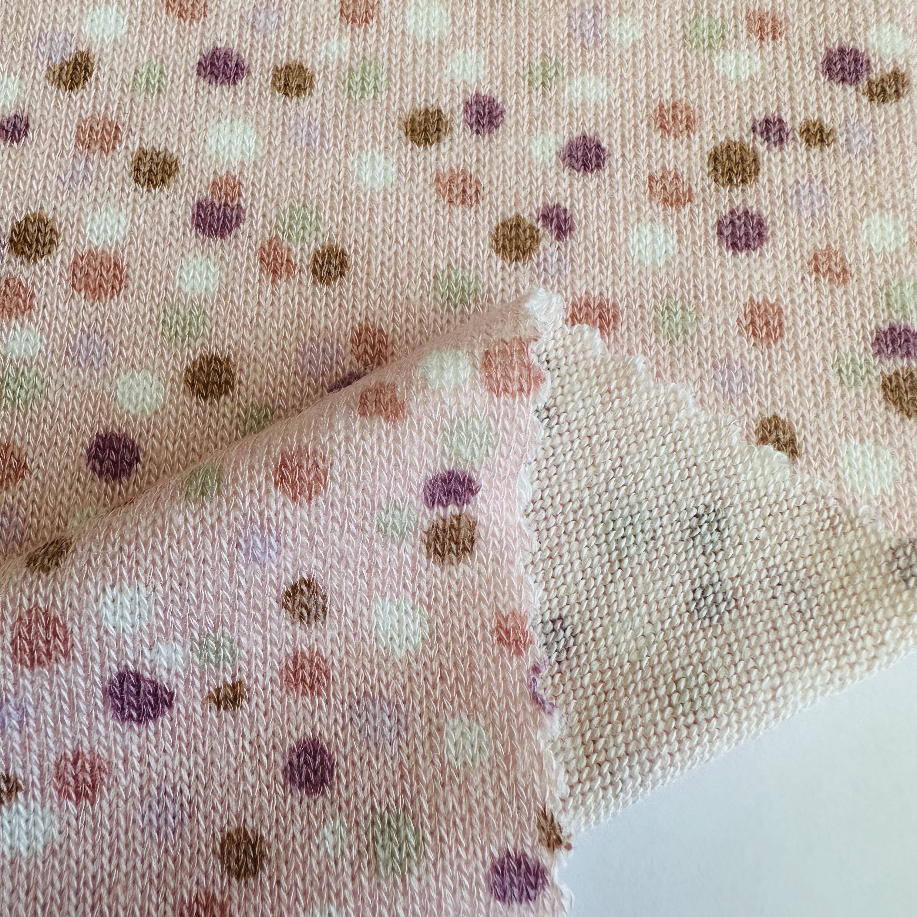 Rayon Polyester spandex RT Knit hacci rib Fabric color dots print viscose Hacci Fabric For dress and sweater