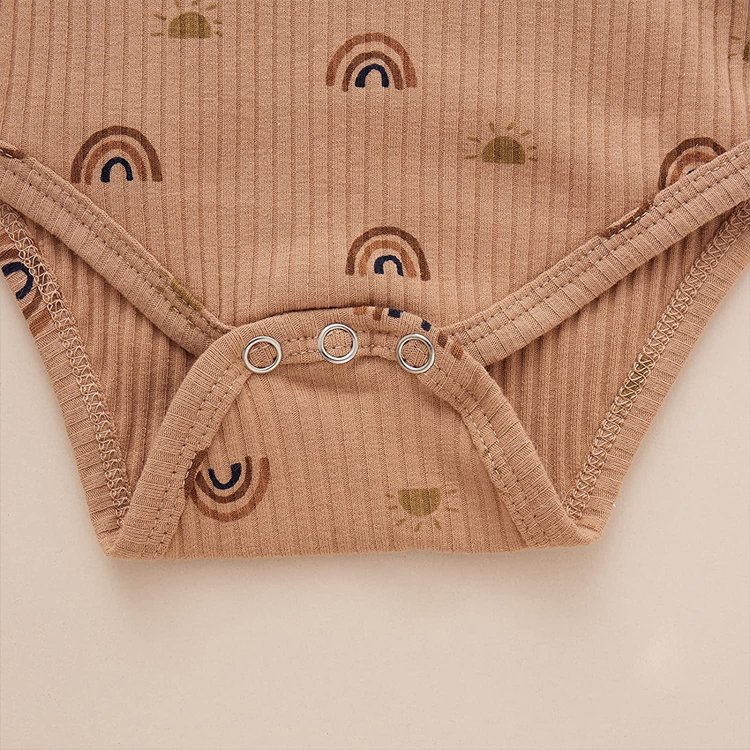Custom Baby Boy Girl Wave Point Clothes Set Toddler Baby Ribbed Knit Cotton Long Sleeve Romper Pants Set