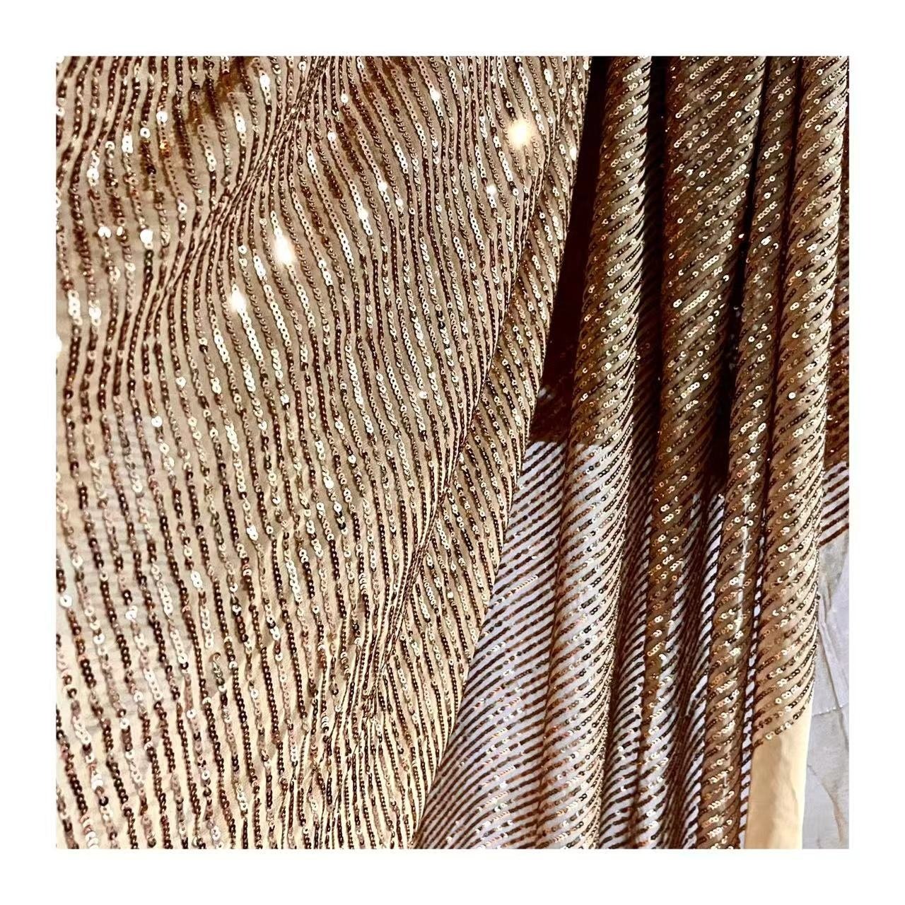Hot sale fashion french embroidery dress material with shiny sequins elegant Embroidered chiffon fabric
