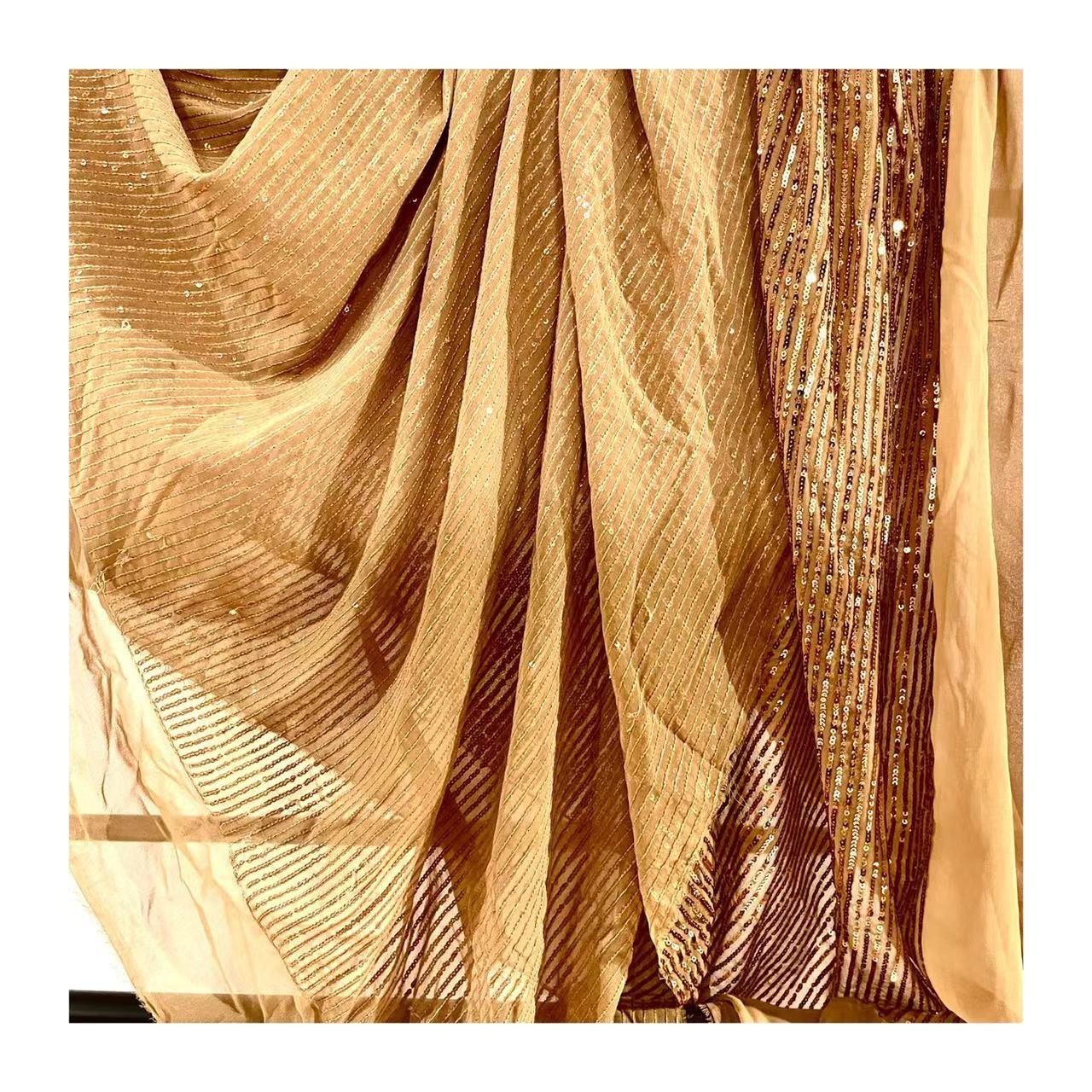 Hot sale fashion french embroidery dress material with shiny sequins elegant Embroidered chiffon fabric