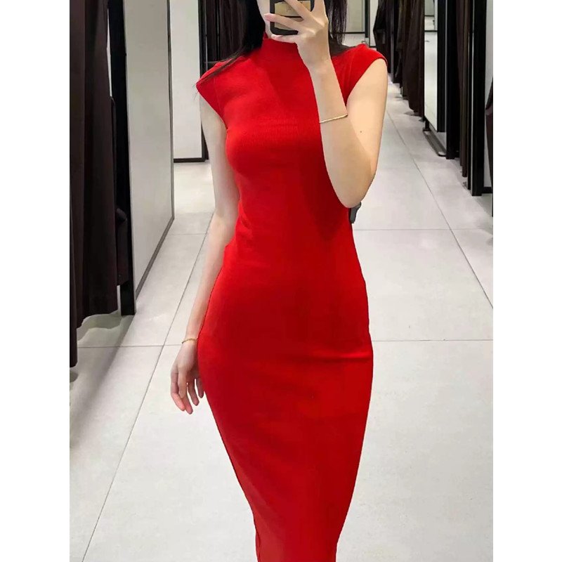 TAOP&ZA 24-4 spring and summer women's hot girl style slim half turtleneck long ribbed knit dress 4174308