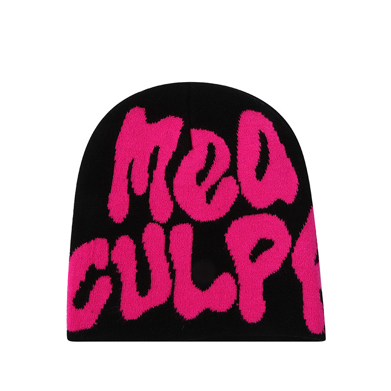 High Quality Manufacturing Oem Custom Logo Vintage Dandy Skull Cap Knitted Hat Winter Mea Culpa Beanies With Letter Jacquard