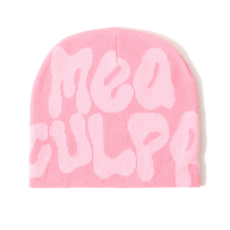 High Quality Manufacturing Oem Custom Logo Vintage Dandy Skull Cap Knitted Hat Winter Mea Culpa Beanies With Letter Jacquard