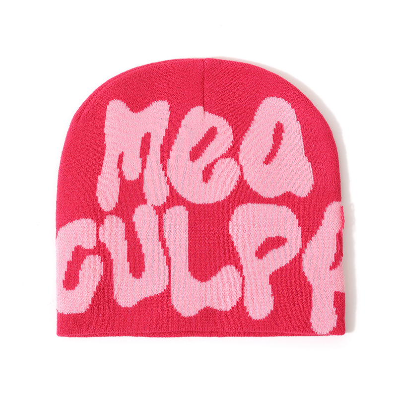 High Quality Manufacturing Oem Custom Logo Vintage Dandy Skull Cap Knitted Hat Winter Mea Culpa Beanies With Letter Jacquard