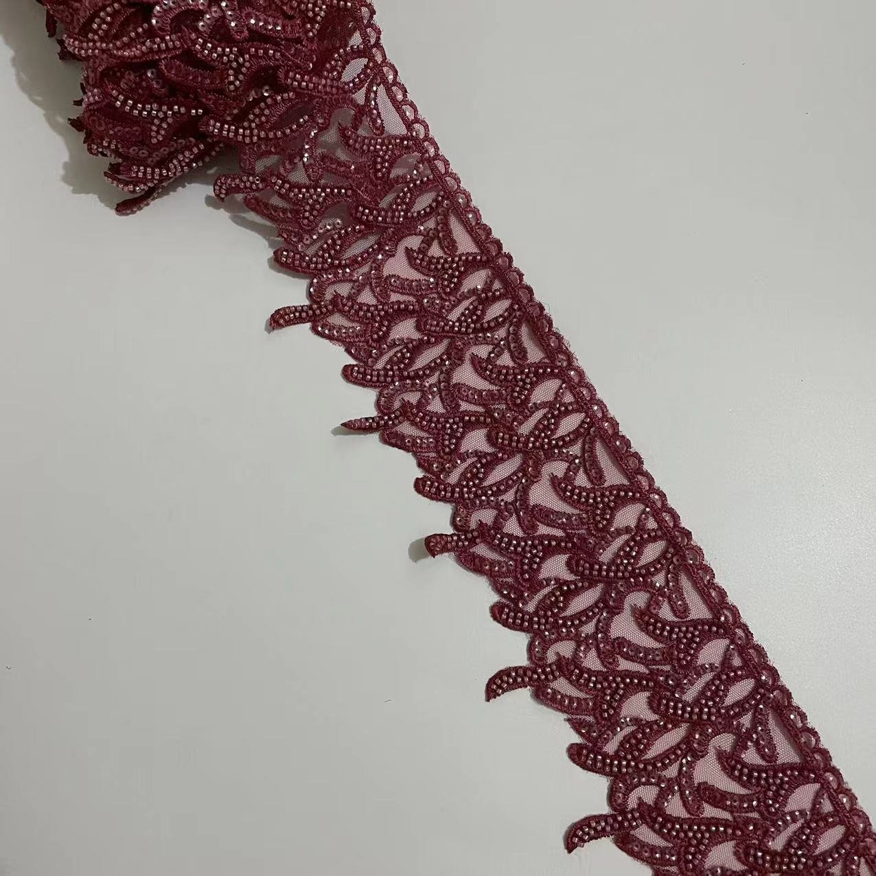 Sew on seed bead lace applique 3d embroidery rhinestone bead lace trim for haute couture
