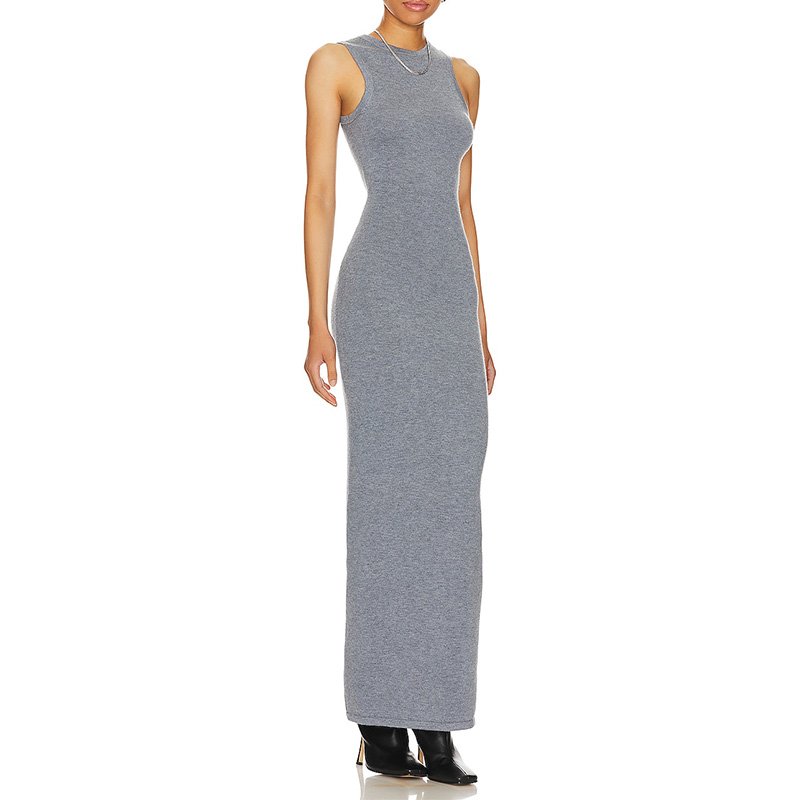 High Quality Office Work Knitted Tank Rib Maxi Women Ribbed Long Knit Dress