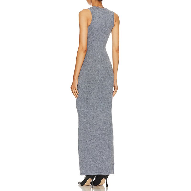 High Quality Office Work Knitted Tank Rib Maxi Women Ribbed Long Knit Dress