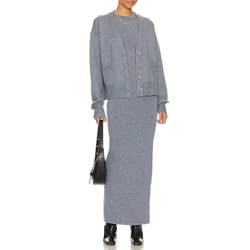 High Quality Office Work Knitted Tank Rib Maxi Women Ribbed Long Knit Dress